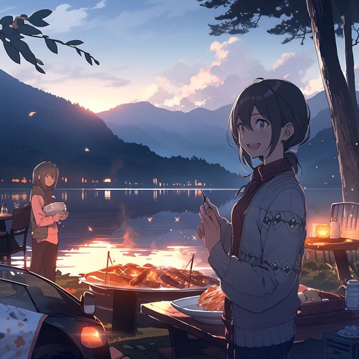 aijessy_Bishoujo_woman_foreground_smiling_for_the_camera_Anime Prompts