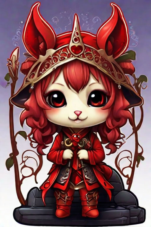 Cards and Stickers [Gothic sticker of a red chibi cute magical animal, intricate details, Toon Boom]