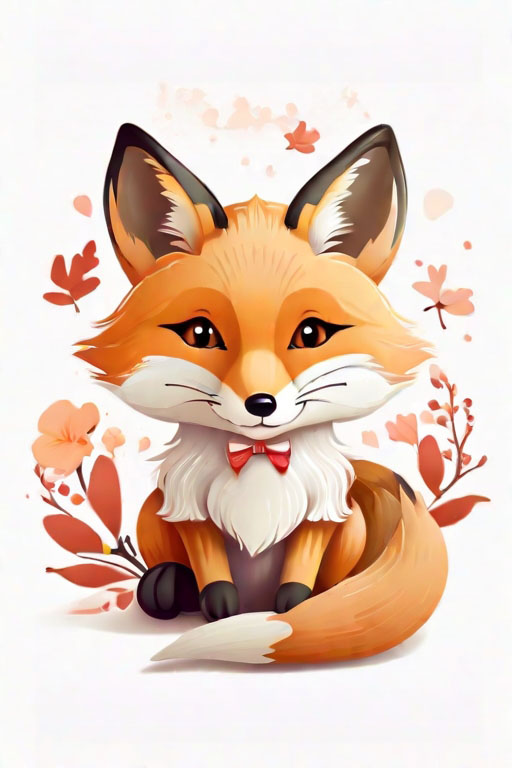 Cards and Stickers cute fox illustration, style of japanese illustration, white background