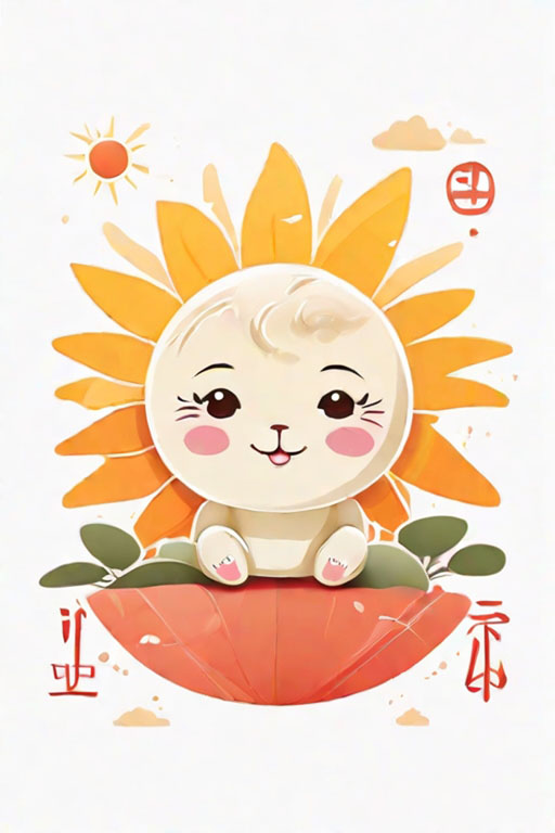 Cards and Stickers Write funny slogan for [cute sun illustration, style of japanese illustration, white background]
