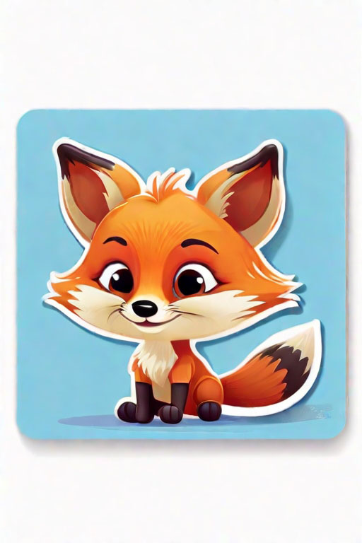 Cards and Stickers Write funny slogan for [sticker, A super cute baby pixar style fox, vector, white background]