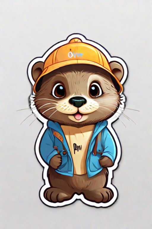 Cards and Stickers [sticker design, super cute babypixar style otter , wearing abeanie, vector, white background]