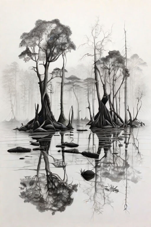 Horror Coloring [Chilling] in [Foggy Swamp]