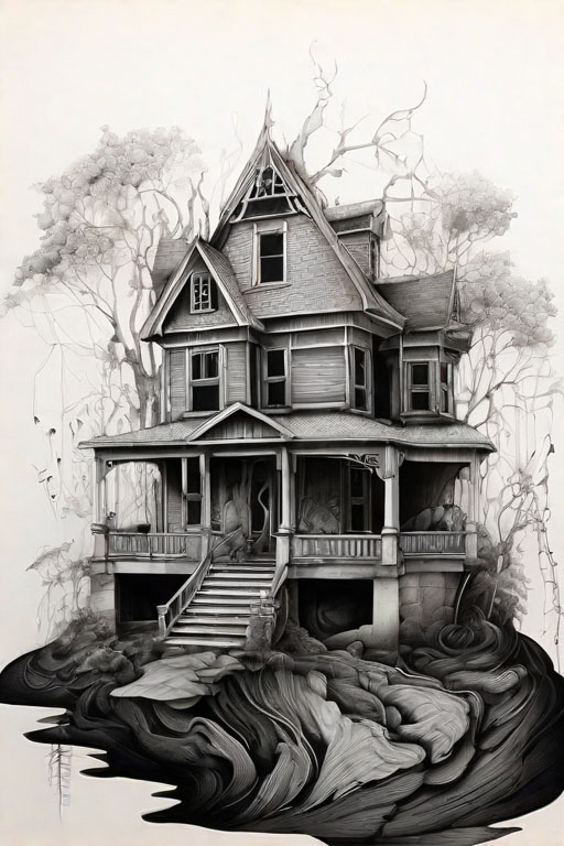 Horror Coloring [Chilling] in [Haunted House]