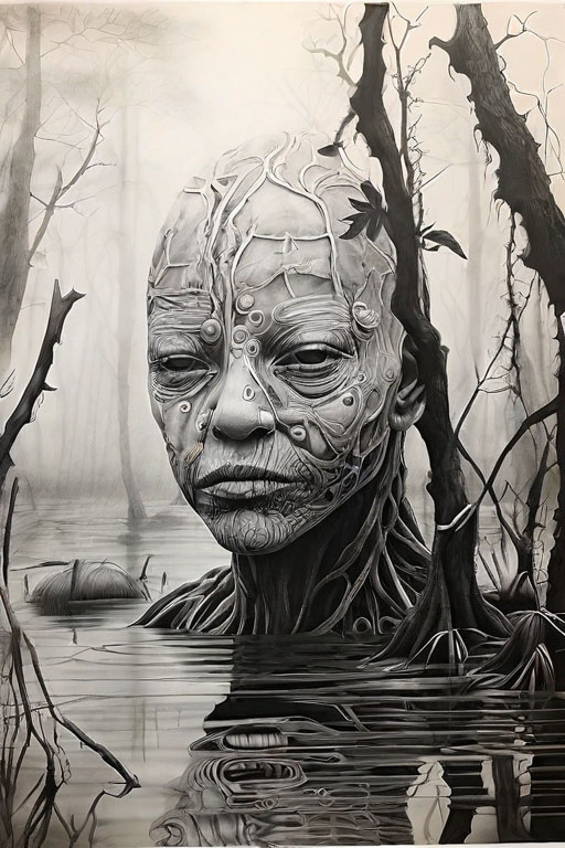 Horror Coloring [Creepy] in [Foggy Swamp]