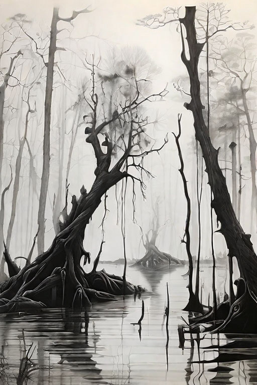 Horror Coloring [Creepy] in [Foggy Swamp]