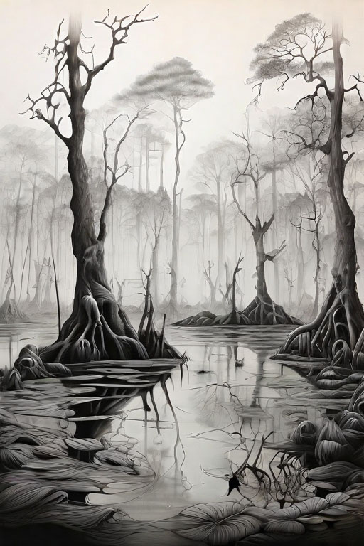 Horror Coloring [Dreadful] in [Foggy Swamp]
