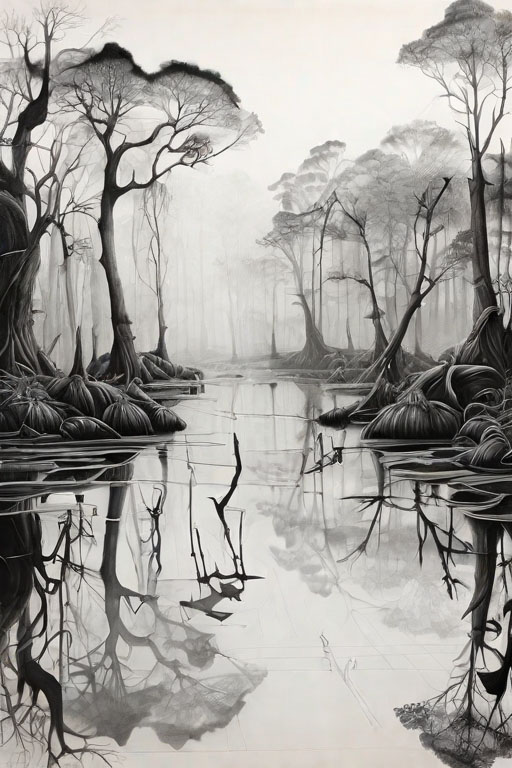 Horror Coloring [Eerie] in [Foggy Swamp]