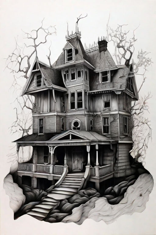 Horror Coloring [Eerie] in [Haunted House]