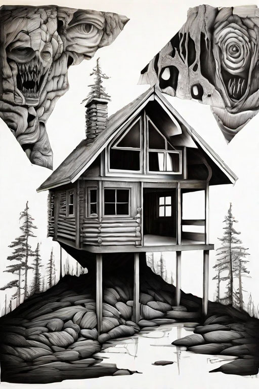 Horror Coloring [Frightening] in [Isolated Cabin]
