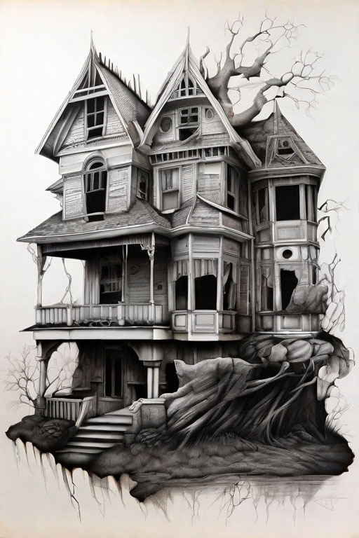 Horror Coloring [Frightening] in [Haunted House]