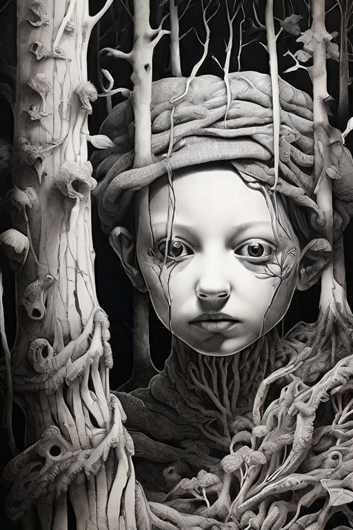[Frightening] in [a creepy forest]