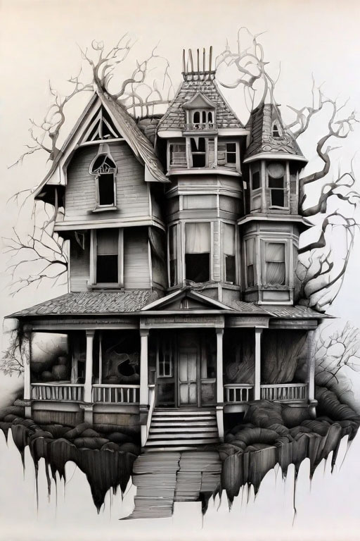 Horror Coloring [Frightening] in [Haunted House]