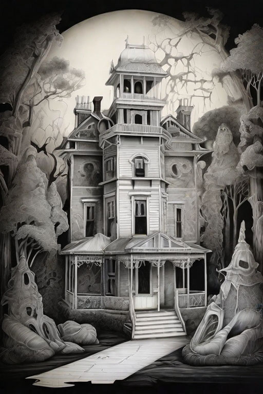 Horror Coloring 
 [Frightening] in [Haunted Mansion]
