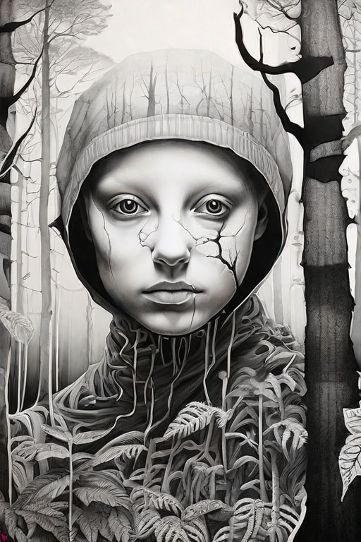 [Frightening] in [a creepy forest]