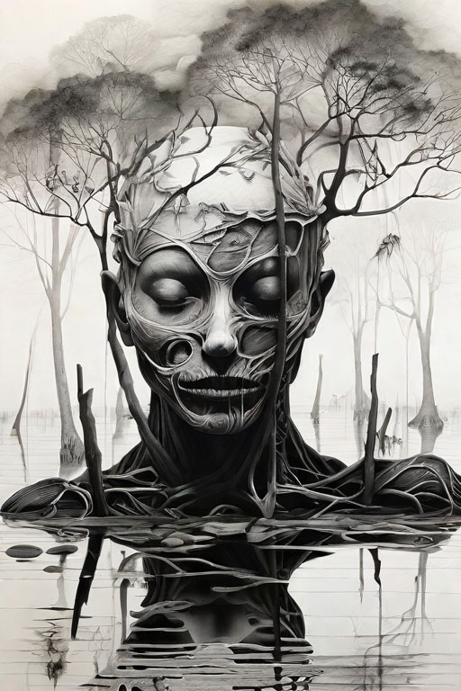 Horror Coloring [Macabre] in [Foggy Swamp]