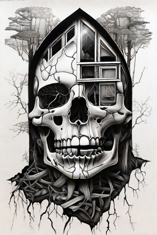 Horror Coloring [Macabre] in [Isolated Cabin]
