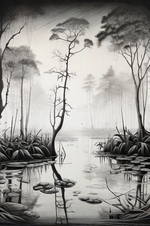 Horror Coloring [Uneasy] in [Foggy Swamp]