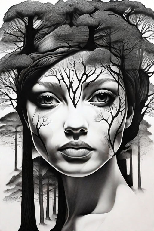 a[woman] in [a creepy forest
