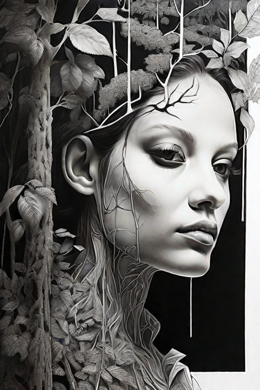 a[woman] in [a creepy forest