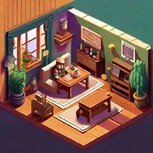 16 bit pixel art, isometric, cozytavern interior with cutecharacters, cinematic still, hdr