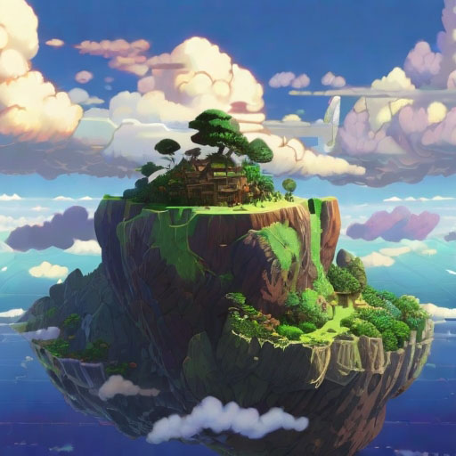 32 bit pixel art, island in the clouds, by studio ghibli, cinematic still, hdr
