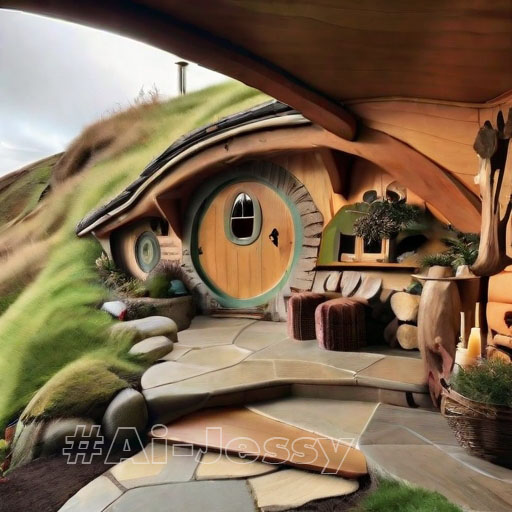 A hobbit house nestled into the side of a hill