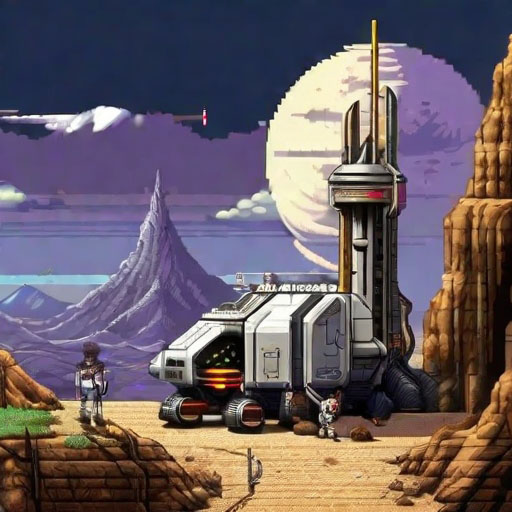 clean pixel art, moon base with rover, style of castlevania 1986