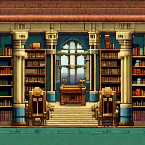 library of alexandria, style of Legend of Zelda (1986) pixel art