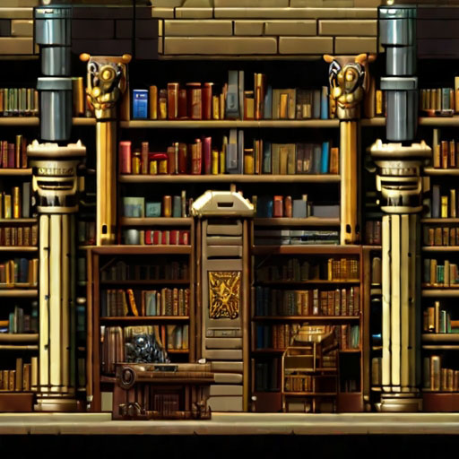library of alexandria, style of Metal Slug (1996) pixel art
