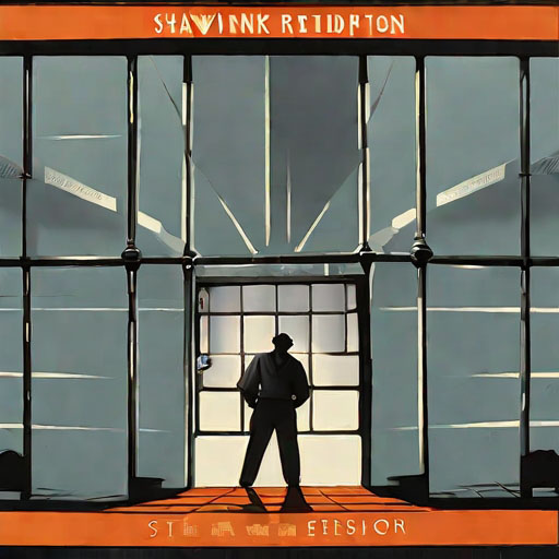 movie poster for the shawshank redemption prison, style of Saul Bass