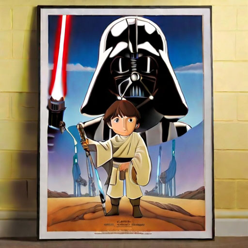 movie poster for the star wars, style of ghibli