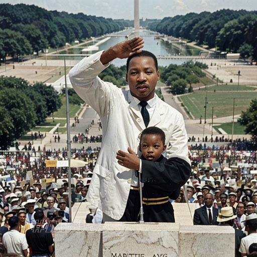 A color photo of Martin Luther King Jr giving his famous “I have a dream” speech at the Lincoln Memorial, 1963