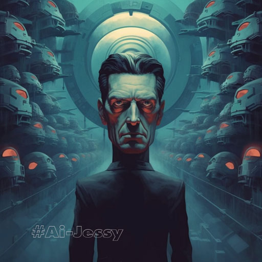 “1984” by George Orwell – A dark, dystopian illustration of Winston Smith in the clutches of the Thought Police, surrounded by the bleak and oppressive world of Oceania.