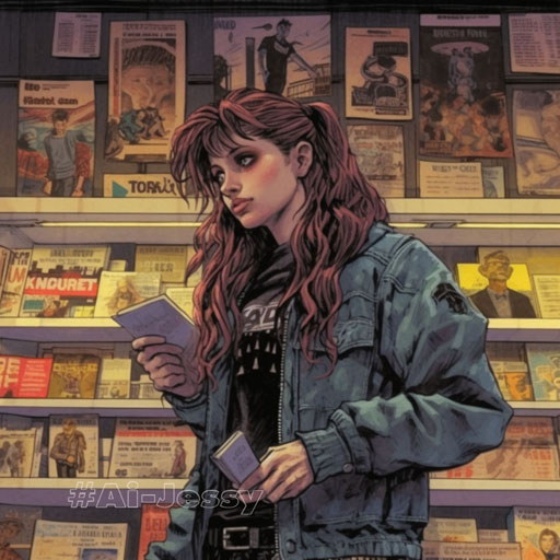comic, 80s comic art style, 15 year old troublemaker girl