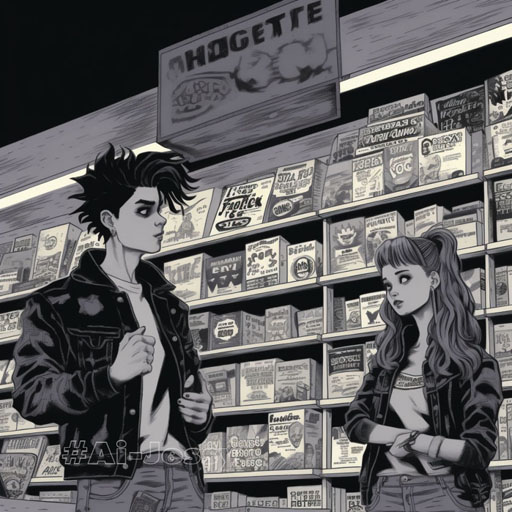 comic, 80s comic art style, 15 year old troublemaker girl