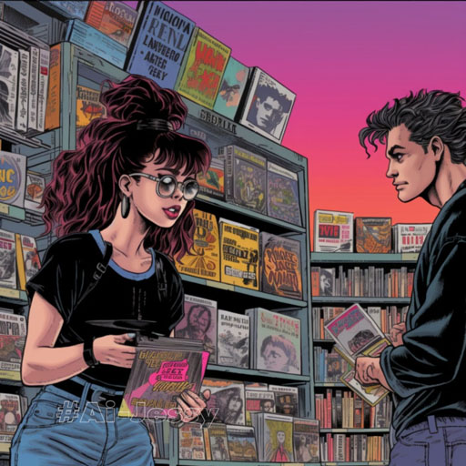 80s comic art style, 15 year old troublemaker girl