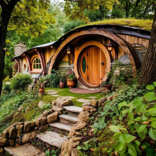 A hobbit house nestled into the side of a hill