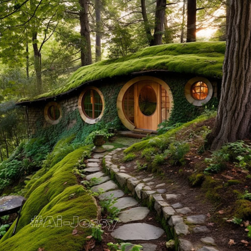 A hobbit house nestled into the side of a hill