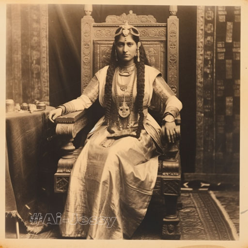 A polaroid photo of Cleopatra VII, the last Pharaoh of Ancient Egypt, sitting on her throne in Alexandria, 51 BC 