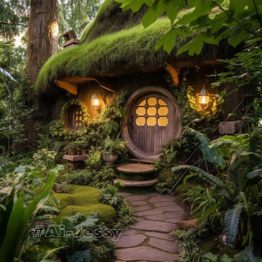 A Home Design whimsical hobbit house hidden among lush greenery