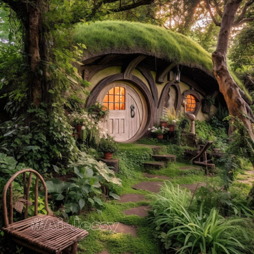 A Home Design whimsical hobbit house hidden among lush greenery
