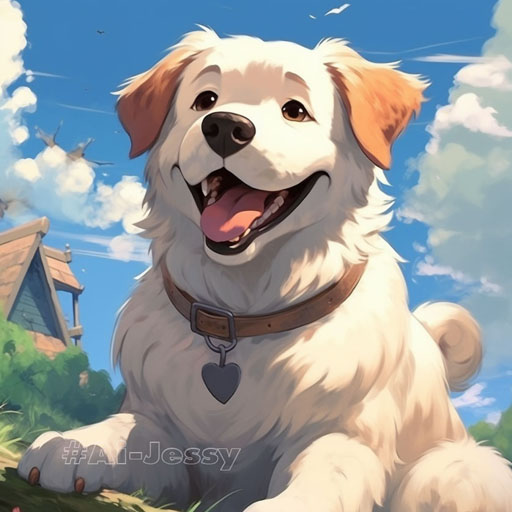 Anime Pet, Detailed illustration, Ghibli style, a dog posing