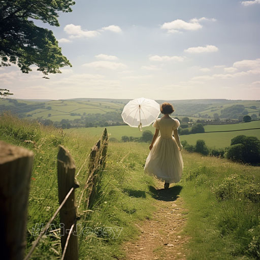 In the style of Robert Doisneau, a scene from “Pride and Prejudice”