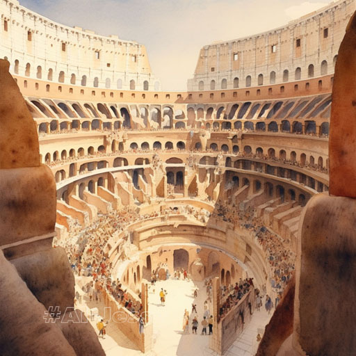 The Colosseum in Rome, AD 80 – An overhead view of the Colosseum in its prime, packed with thousands
