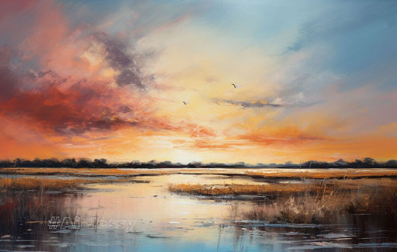 acrylic on canvas, the warm idyllic beautiful sky