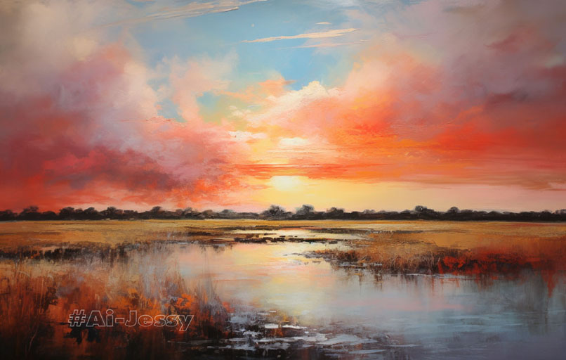 acrylic on canvas, the warm idyllic beautiful sky