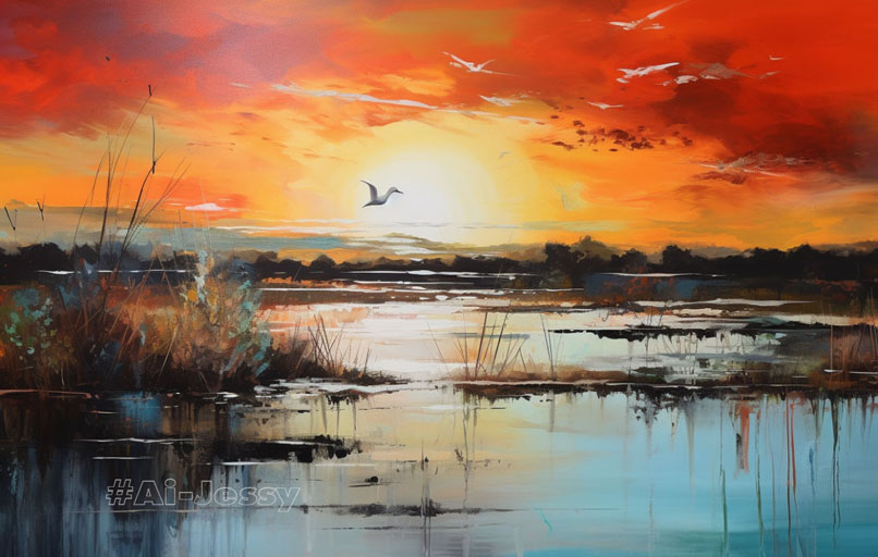 acrylic on canvas, the warm idyllic beautiful sky