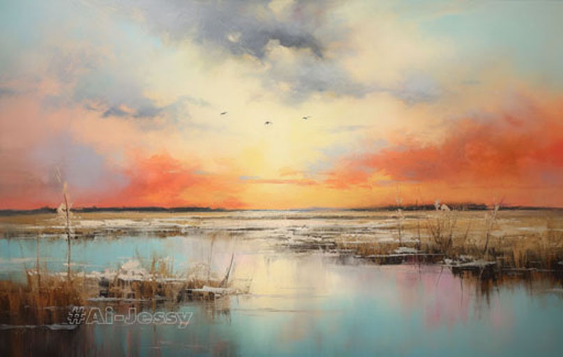 acrylic on canvas, the warm idyllic beautiful sky