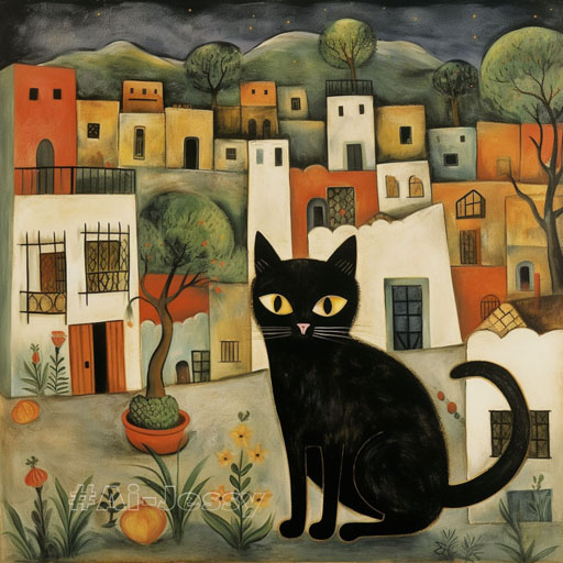 cat in city, Frida Kahlo